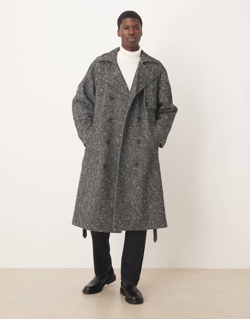 Extreme oversized wool look overcoat in black