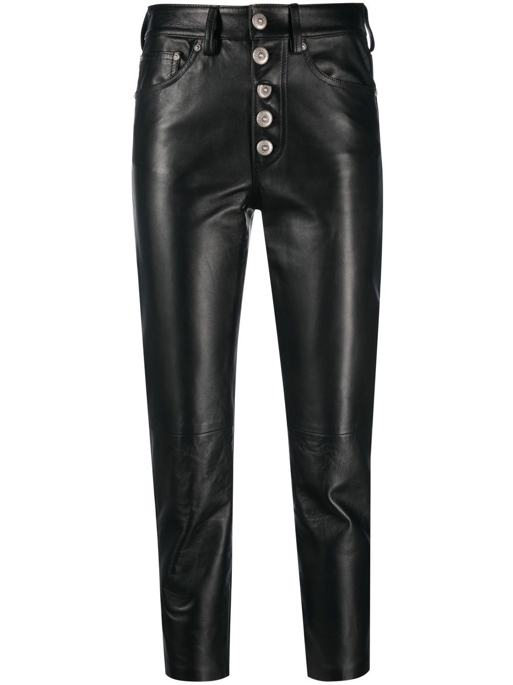 Leather high-waisted cropped trousers - Black