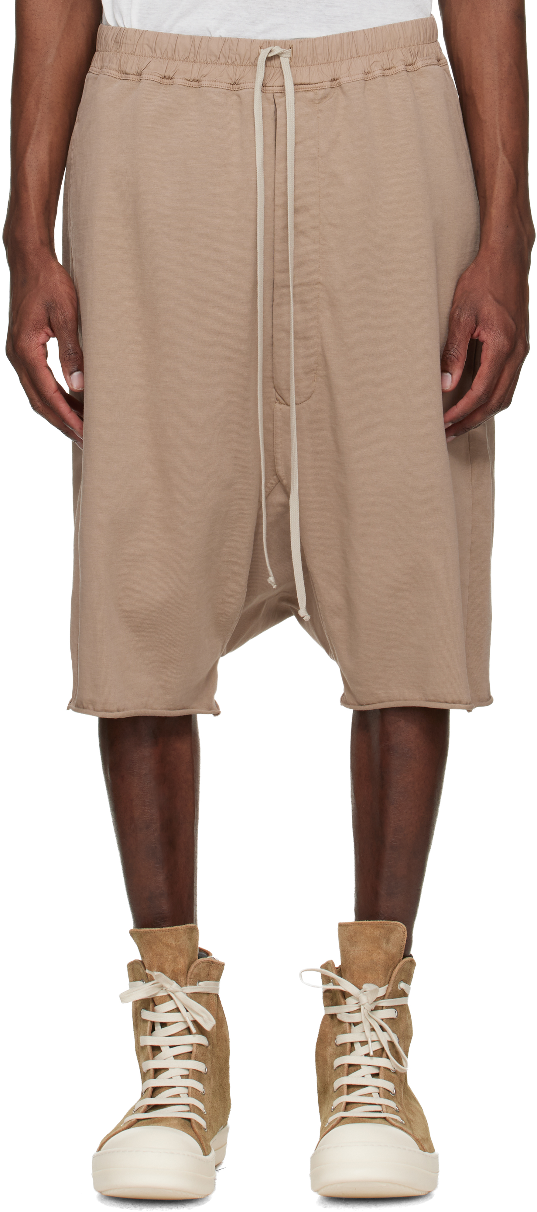 Beige Temple Drawstring Pod Shorts