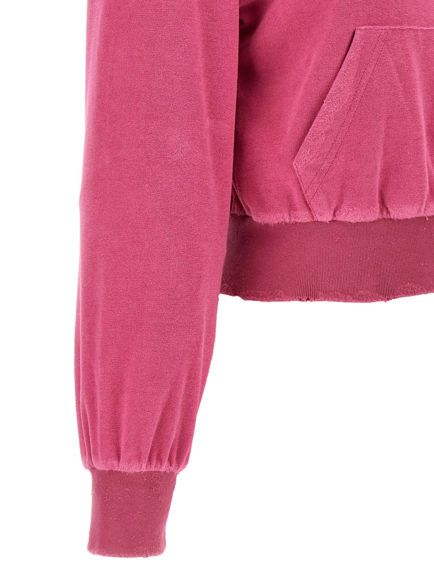 -Rhinestone Logo Hoodie Felpe Fucsia-Donna