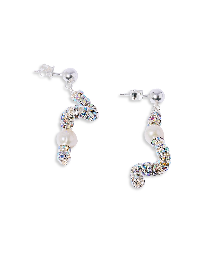 Pearl Octopuss. y Tiny Snakes Crystal & Cultured Freshwater Pearl Drop Earrings in Silver Plated
