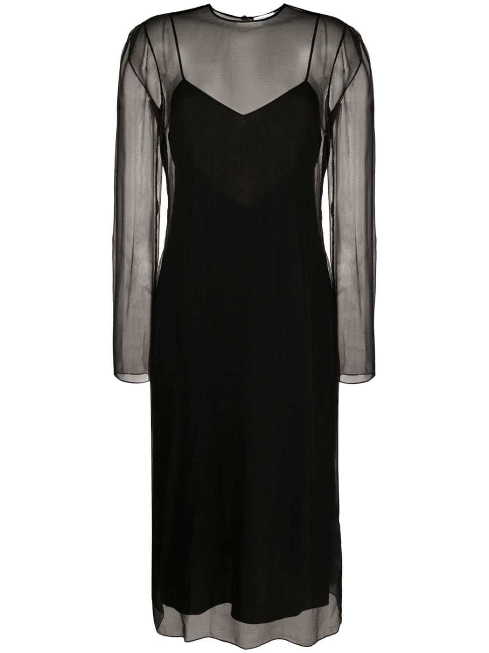 Layered semi-sheer silk midi dress - Black