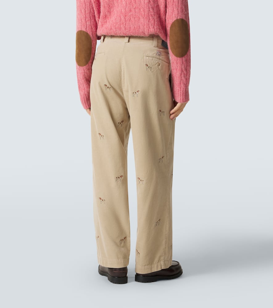 Embroidered cotton corduroy straight pants