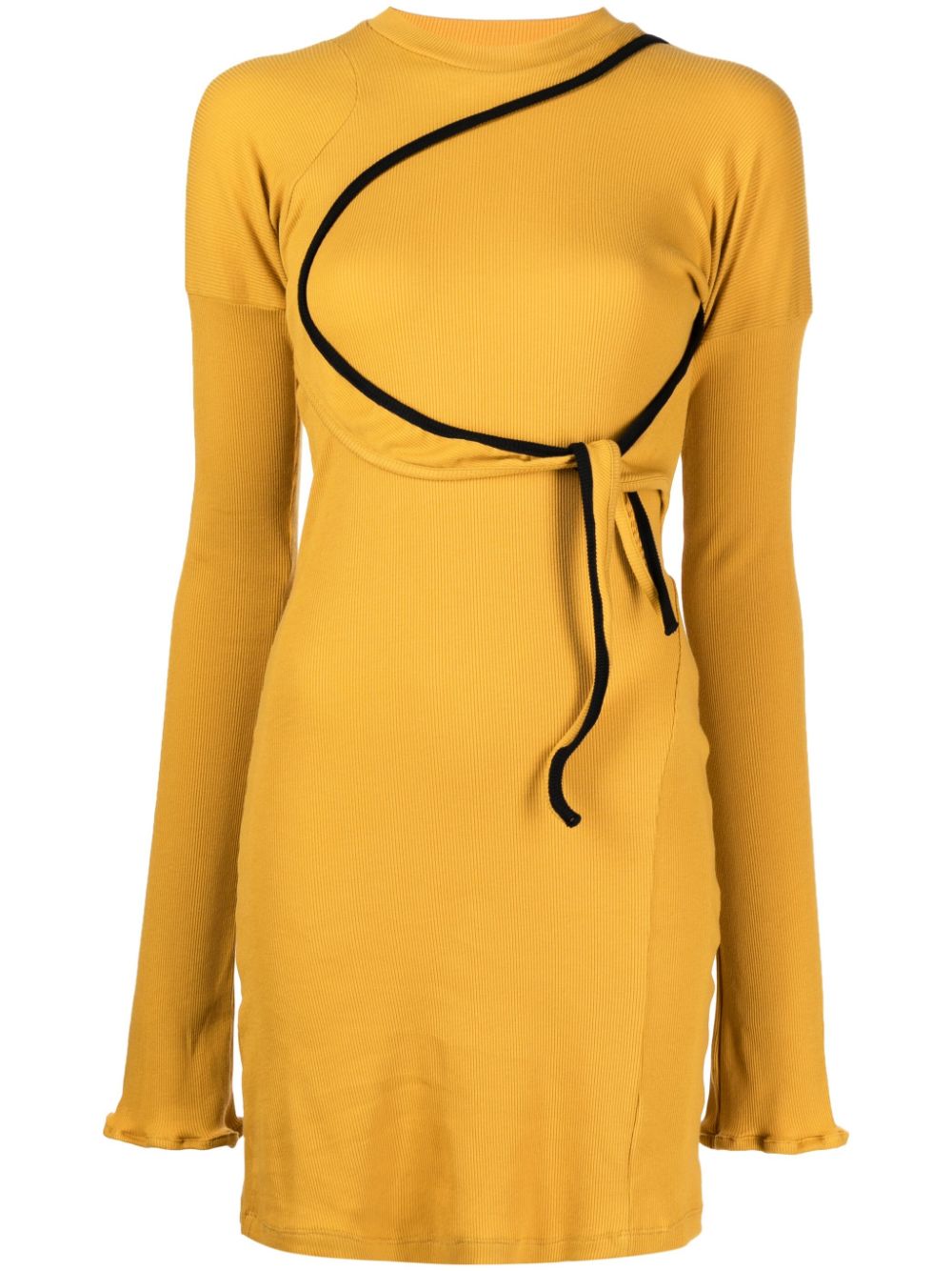 Tied-waist ribbed-knit dress - Orange
