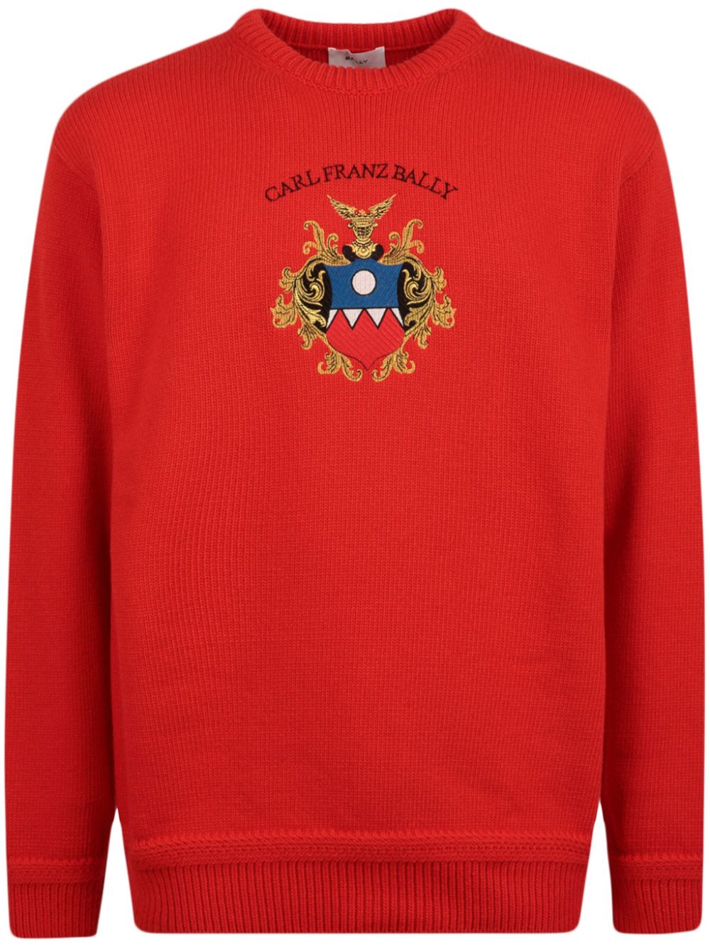 Emblem-intarsia wool jumper - Red