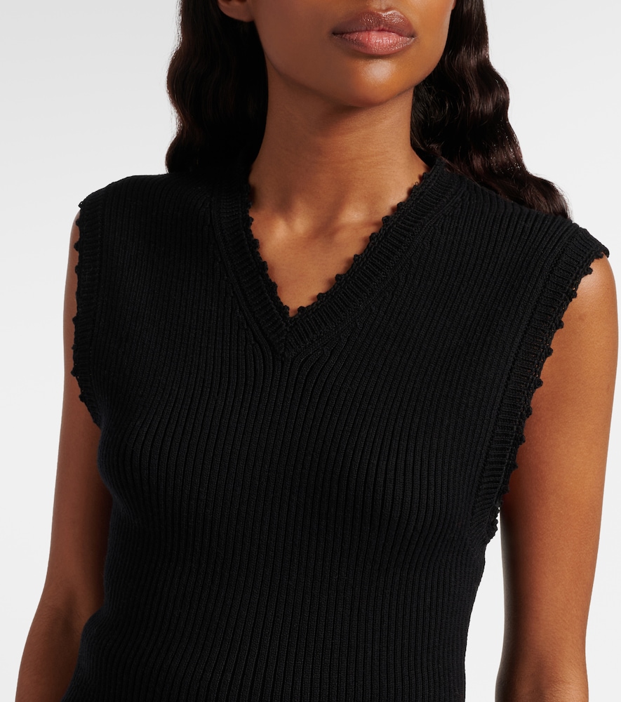 Crochet-trimmed ribbed cotton-blend top