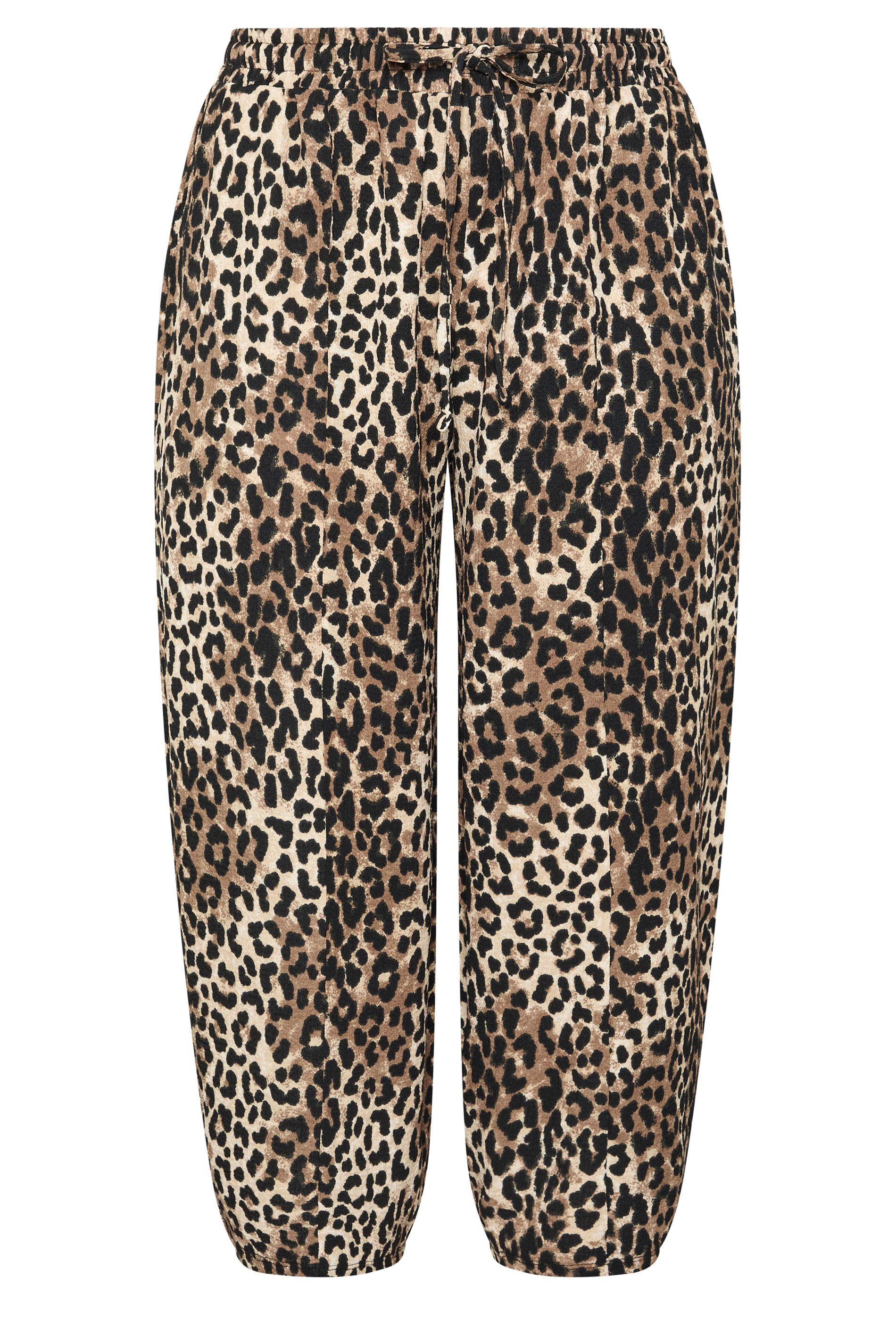 Yours Leopard Print Crinkle Barrel Trousers In Brown