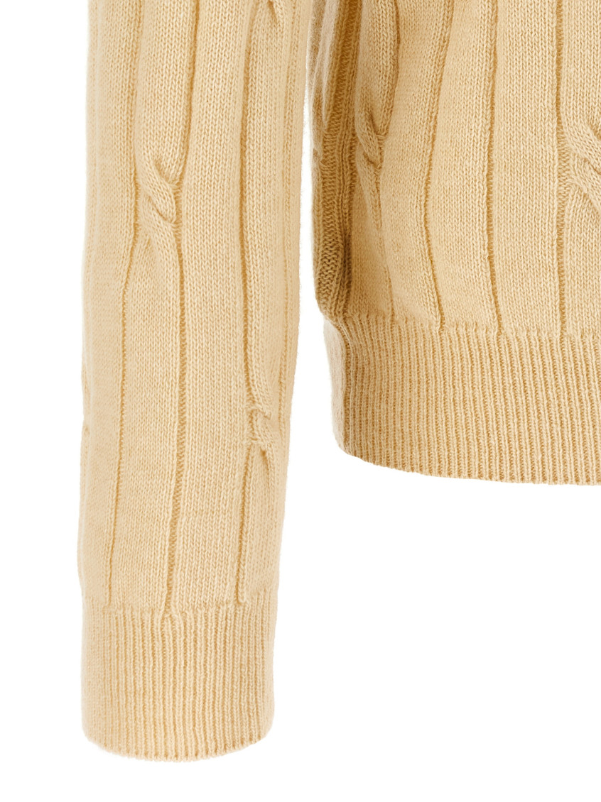 Beige Braided wool polo shirt