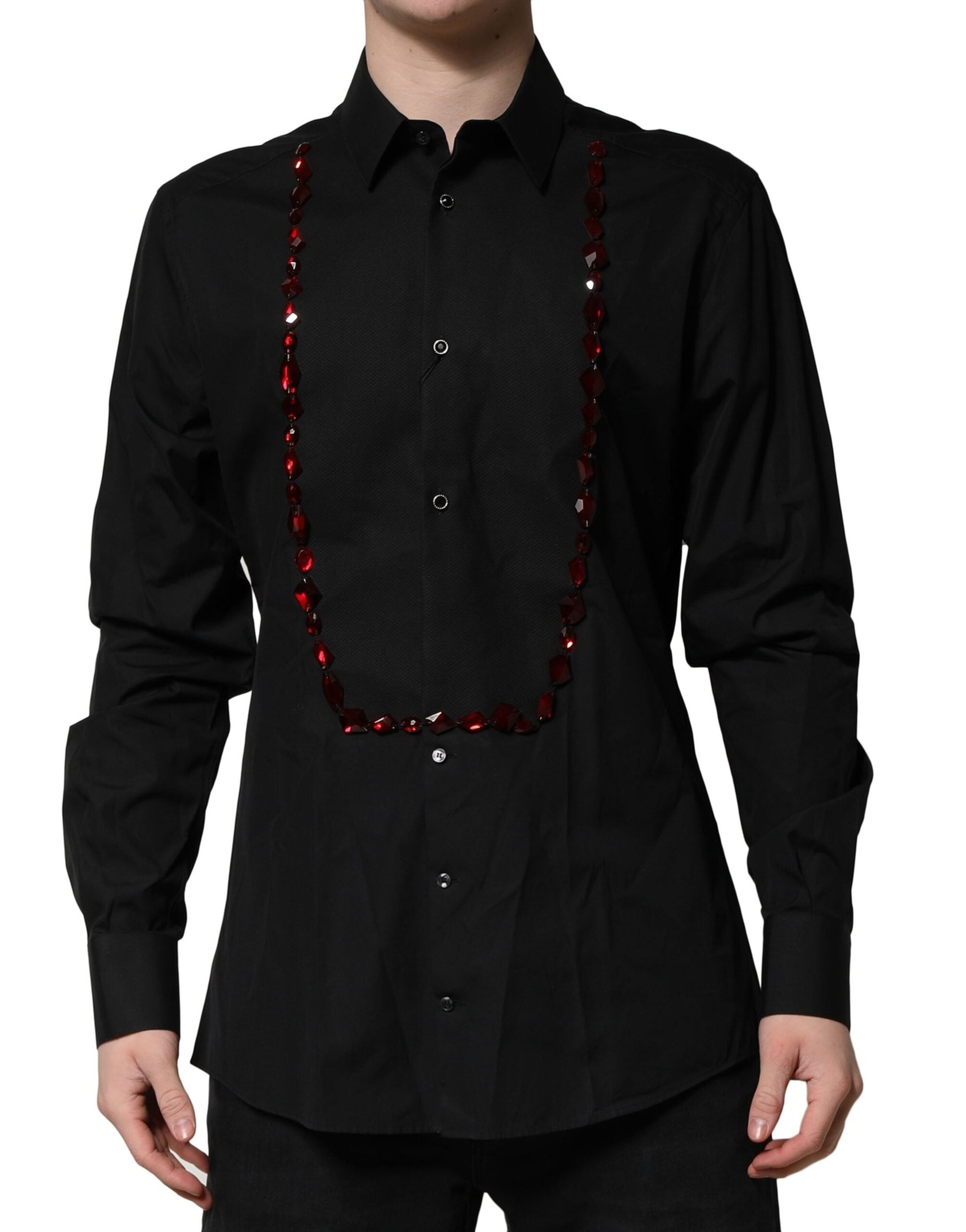 Crystal-Embellished Cotton Shirt — Black