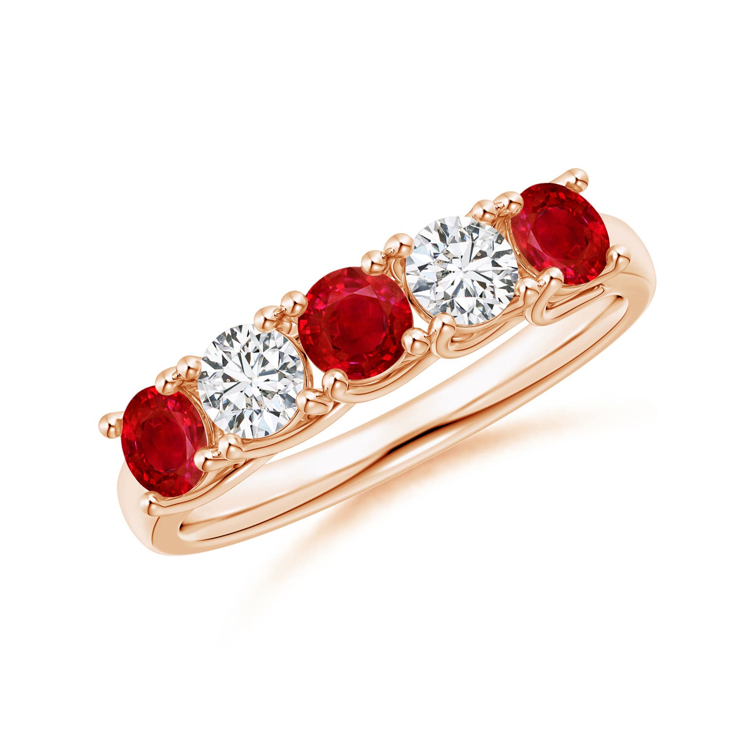 Angara 0.84 Carat Half Eternity Five Stone Ruby and Diamond Wedding Band in 18K Rose Gold