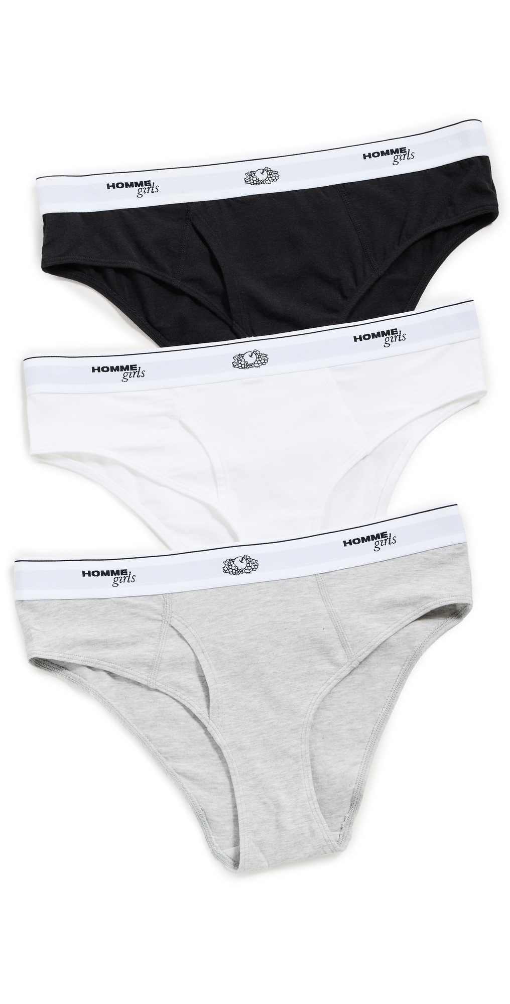 Homme Girls x Fruit of The Loom Bikini Briefs 3 Pack Black/Heather Grey/White