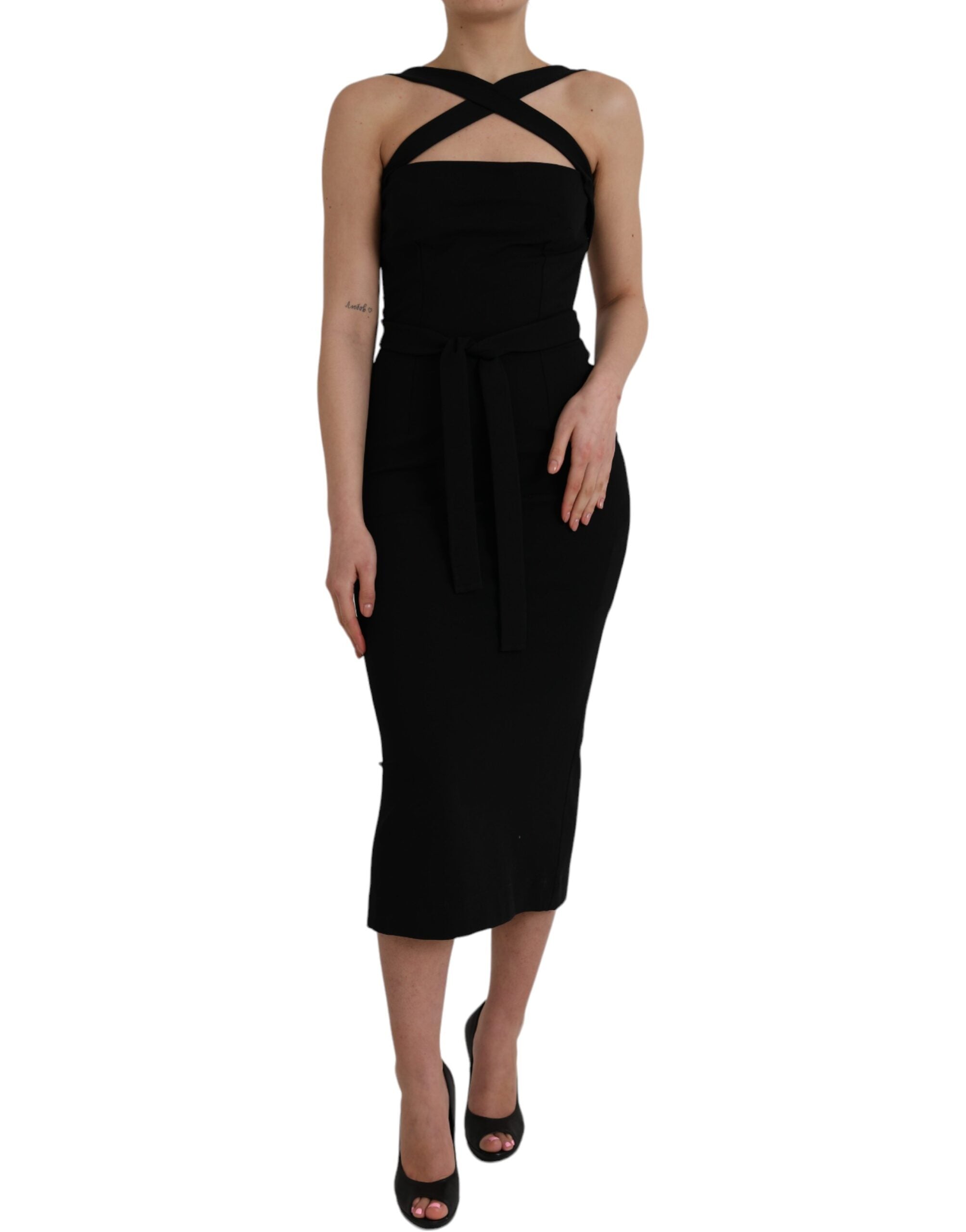 Halter Sheath Midi Dress — Black