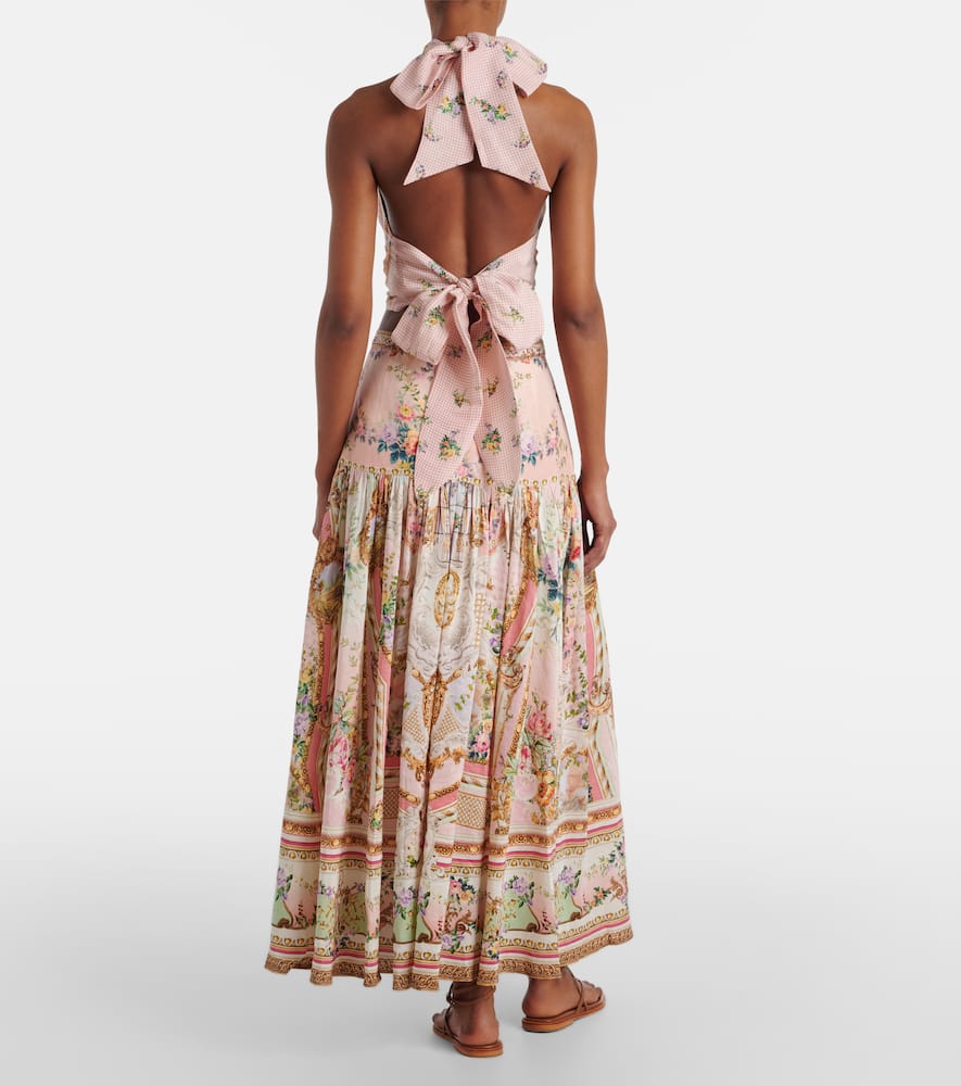 Gathered linen and silk maxi skirt