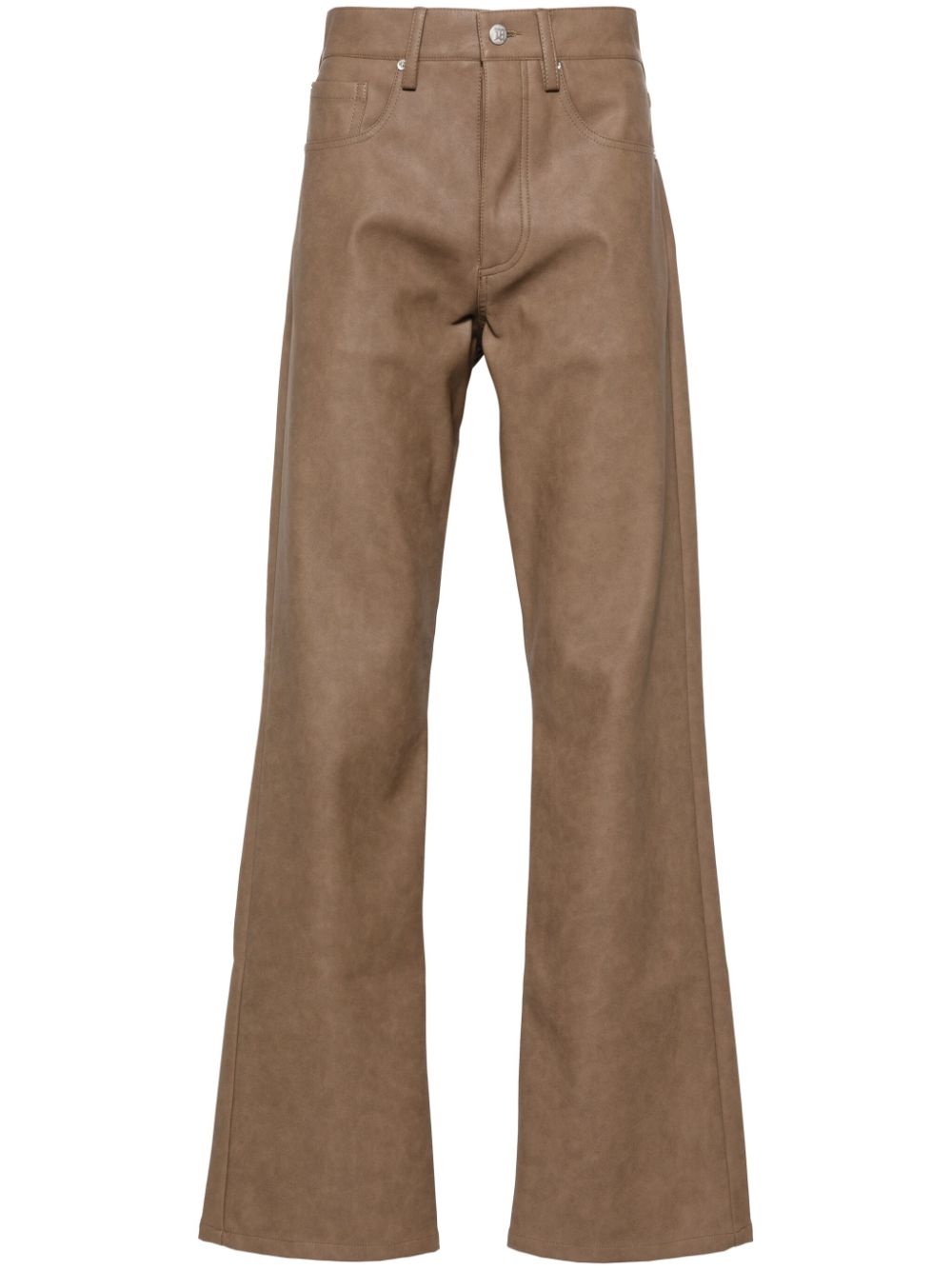 Faux-leather straight-leg trousers - Brown