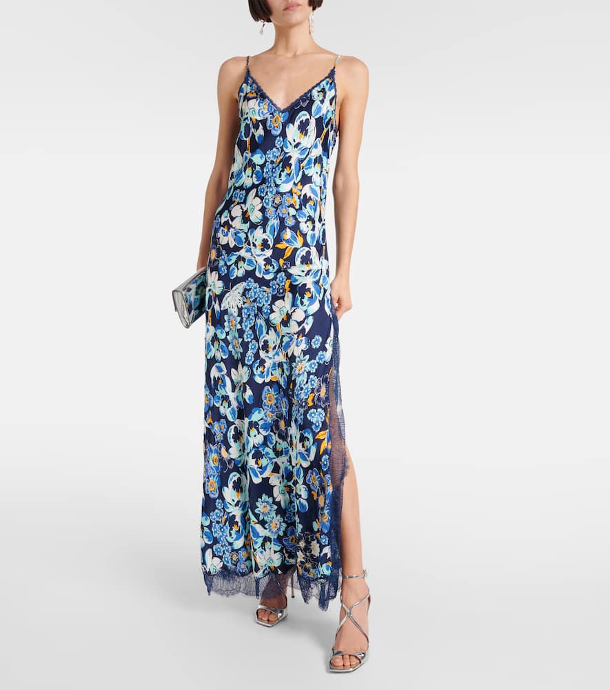 Floral lace-trimmed slip dress