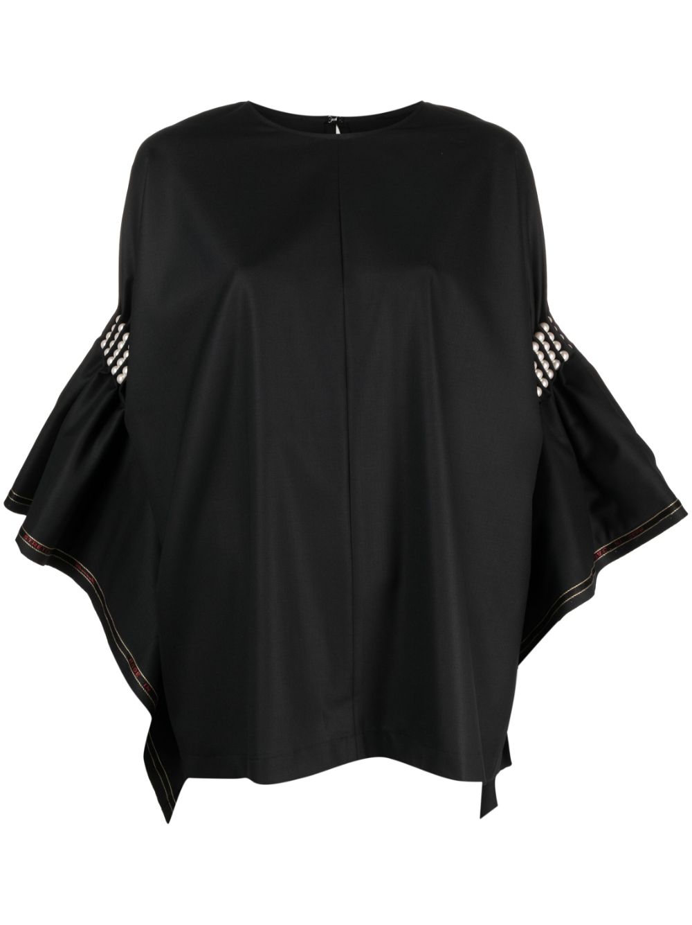 Faux-pearl-embellished wool blouse - Black