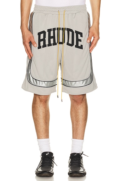 Baggy Mesh Collegiate Logo Shorts Grey And Silver