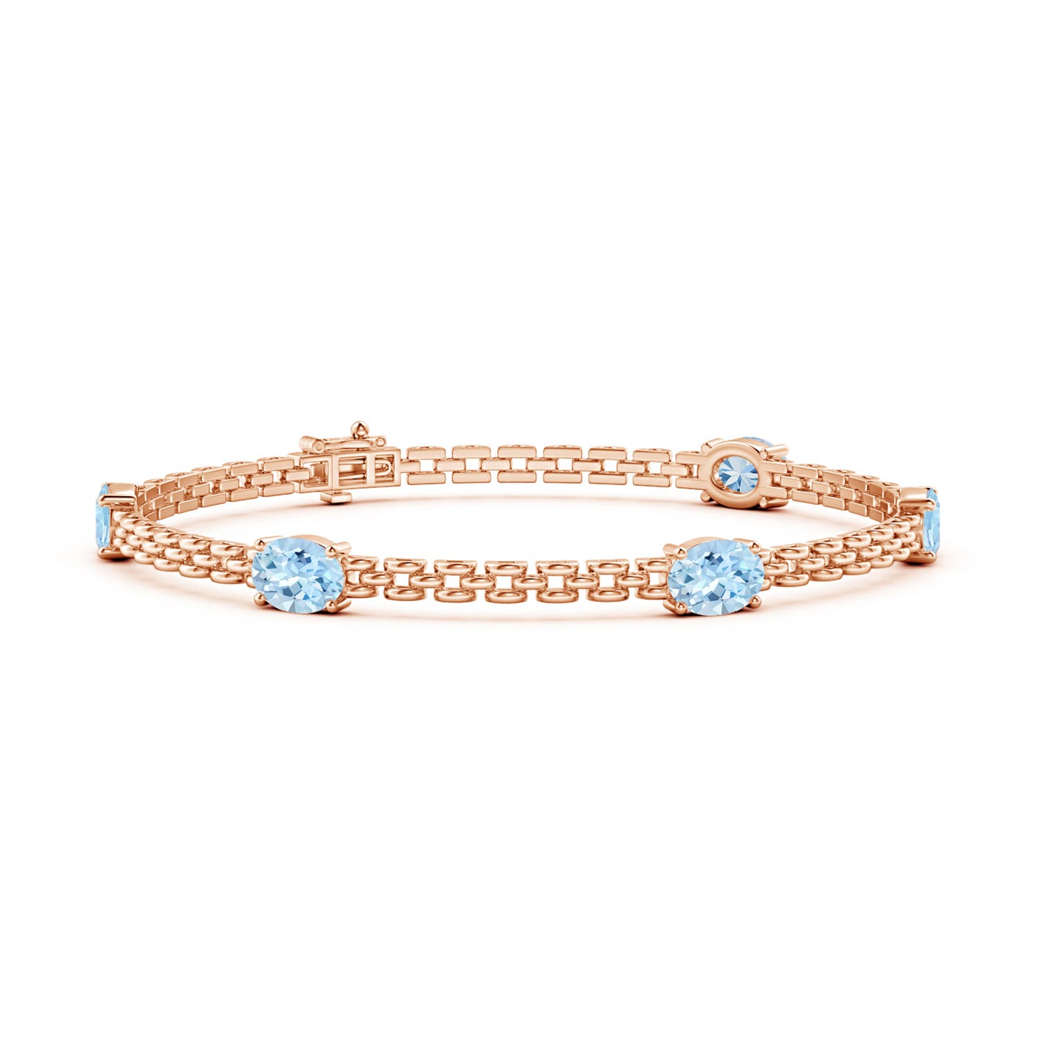 Angara 3.0 Carats Five Stone Oval Aquamarine Station Link Bracelet in 14K Rose Gold