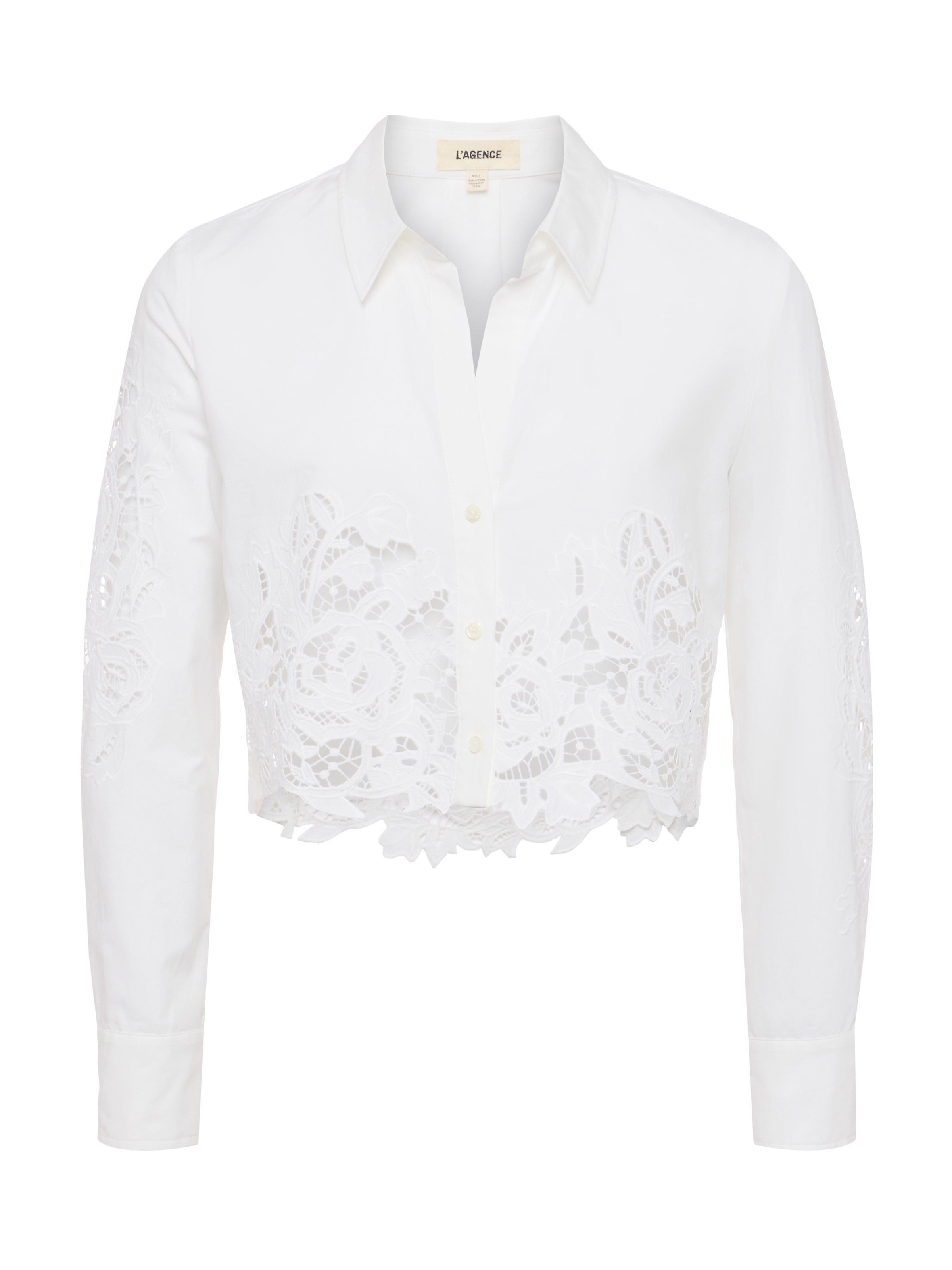 L'AGENCE Seychelle Cropped Lace Blouse Top In White