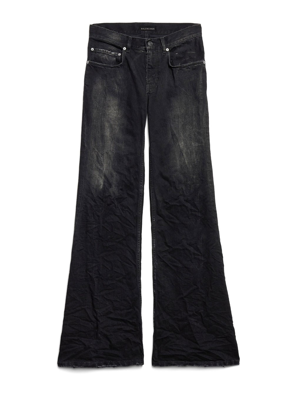 Crinkled Effect Wide Leg Jeans With Washed And Worn-Out Det
