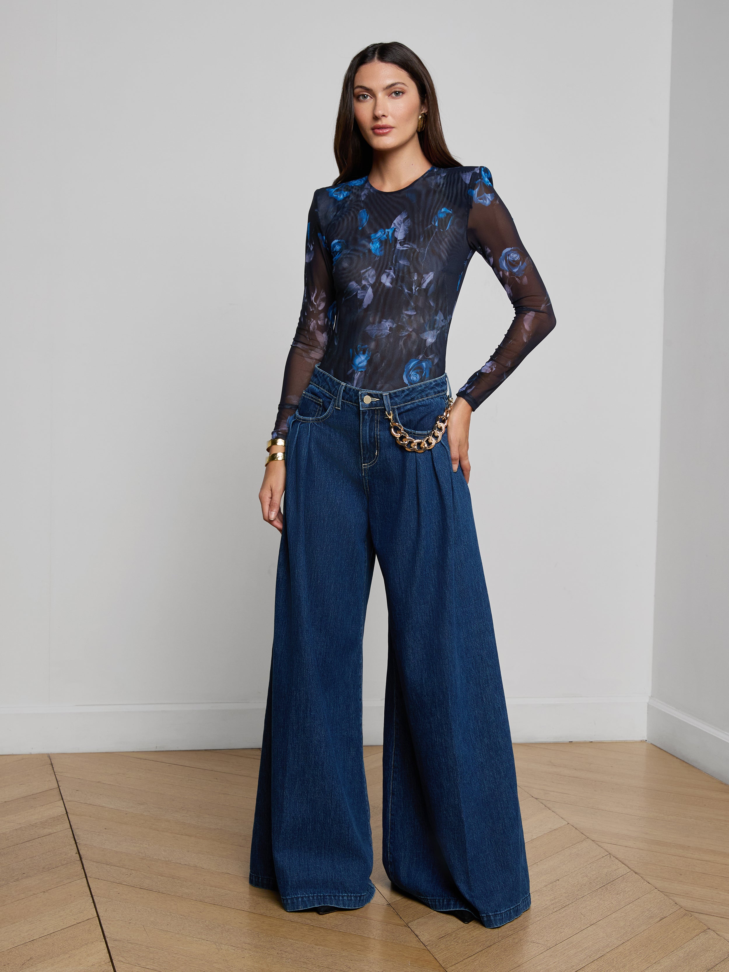 Trista Bodysuit In Midnight Multi Moon Floral