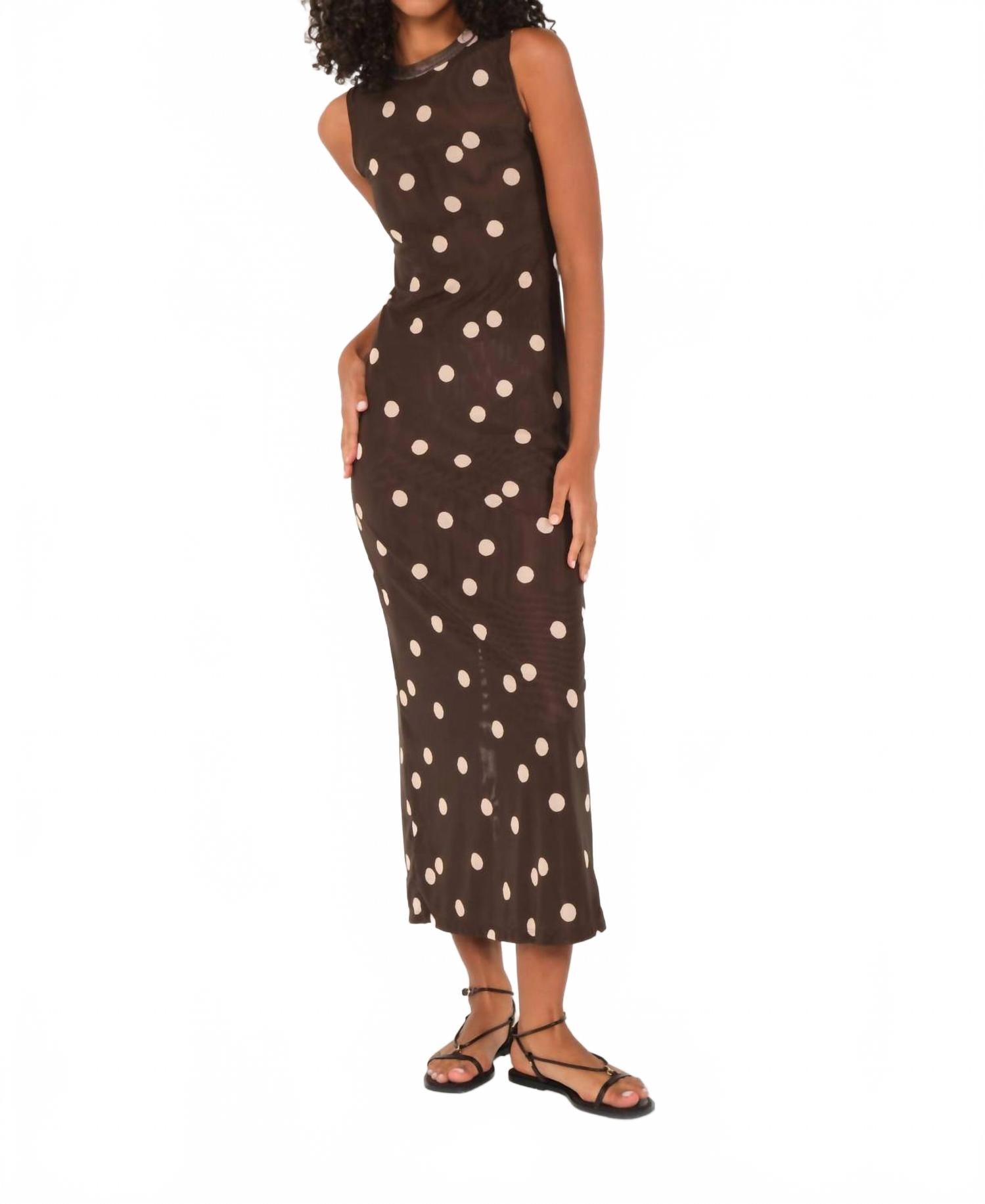 Salty Midi Dress In Brown Polka Dot Mesh