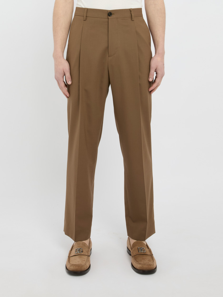 Brown Wool Tapered Trousers