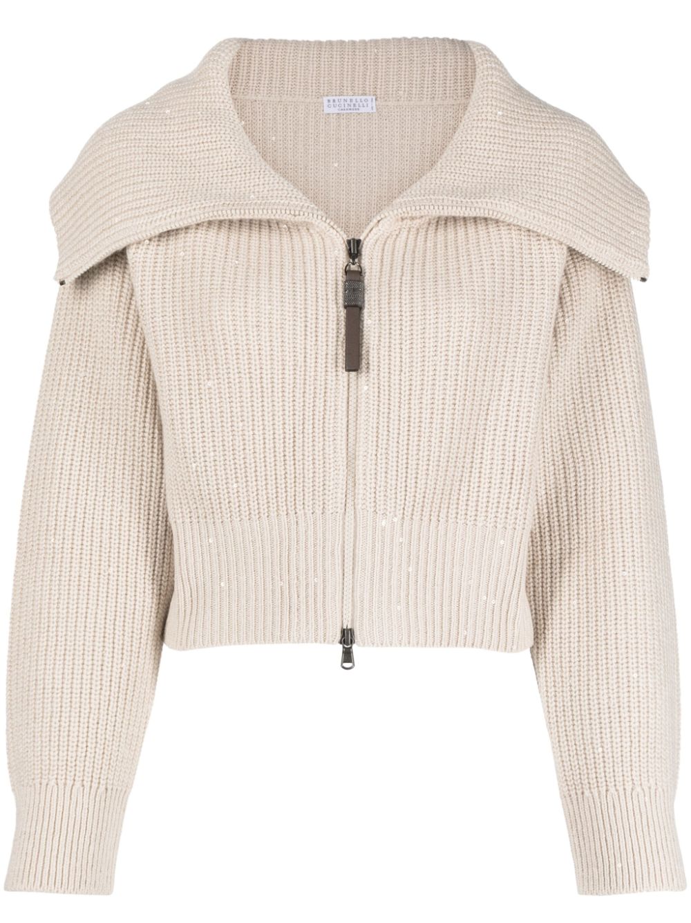 Ribbed zip-up cardigan - Neutrals