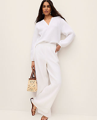 Ann Taylor The Petite Easy Fit Wide-Leg Pant in Cotton Gauze