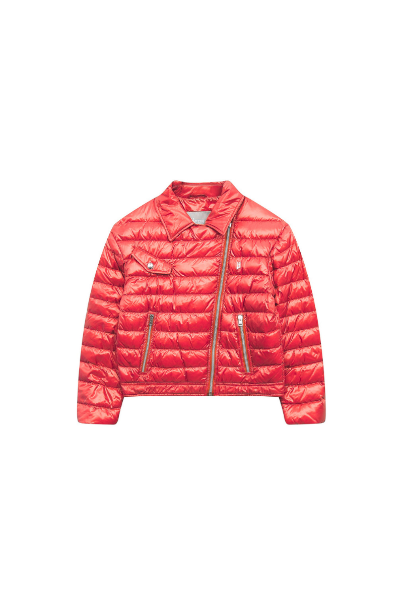 Quilted Nylon Down Jacket — Red