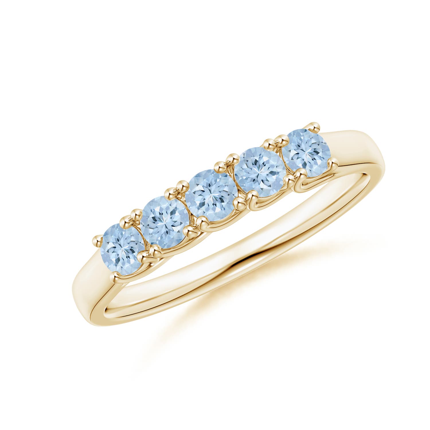 Angara 0.4 Carat Half Eternity Five Stone Aquamarine Wedding Ring in 18K Yellow Gold