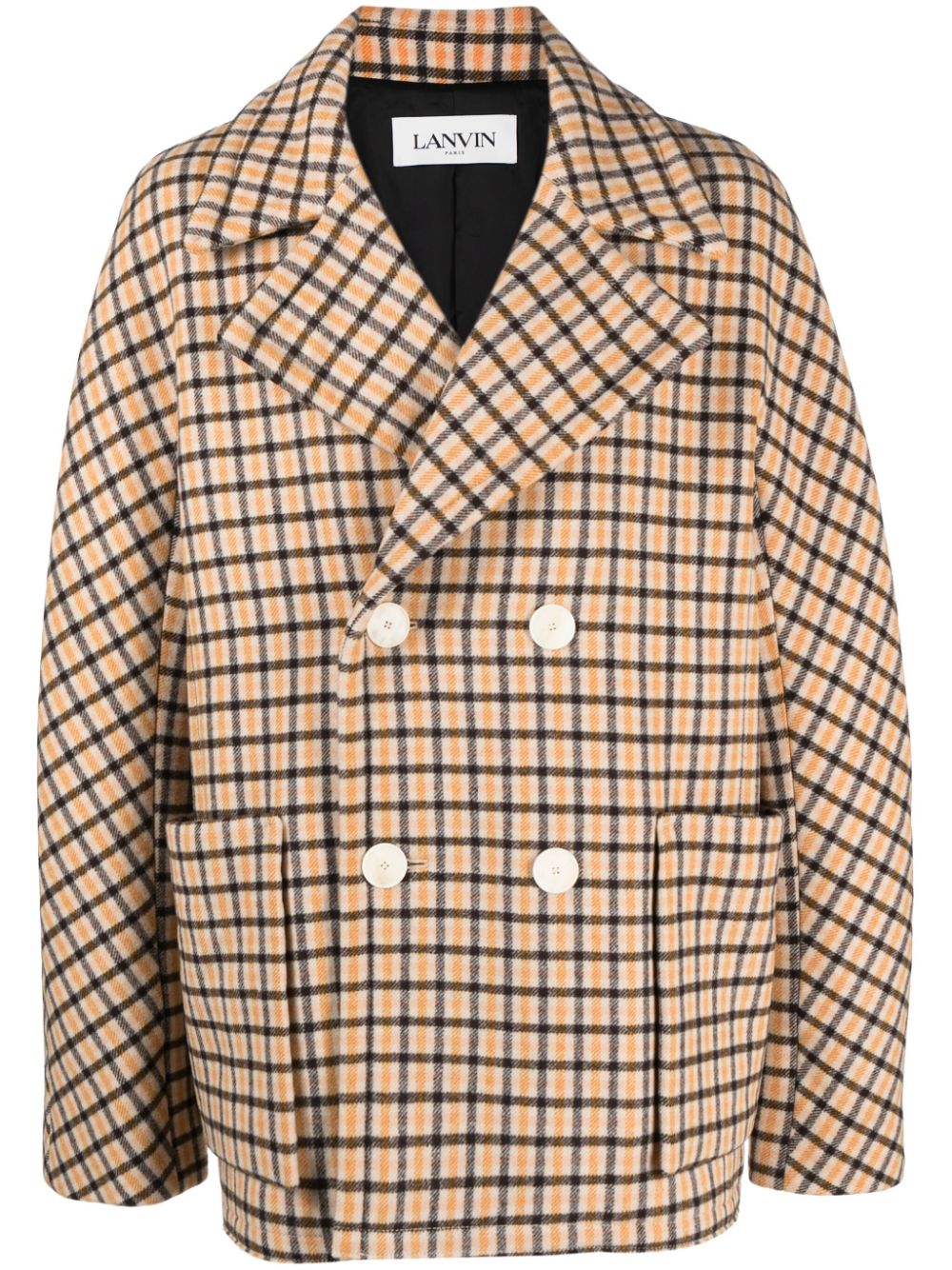 Check-pattern virgin-wool peacoat - Neutrals