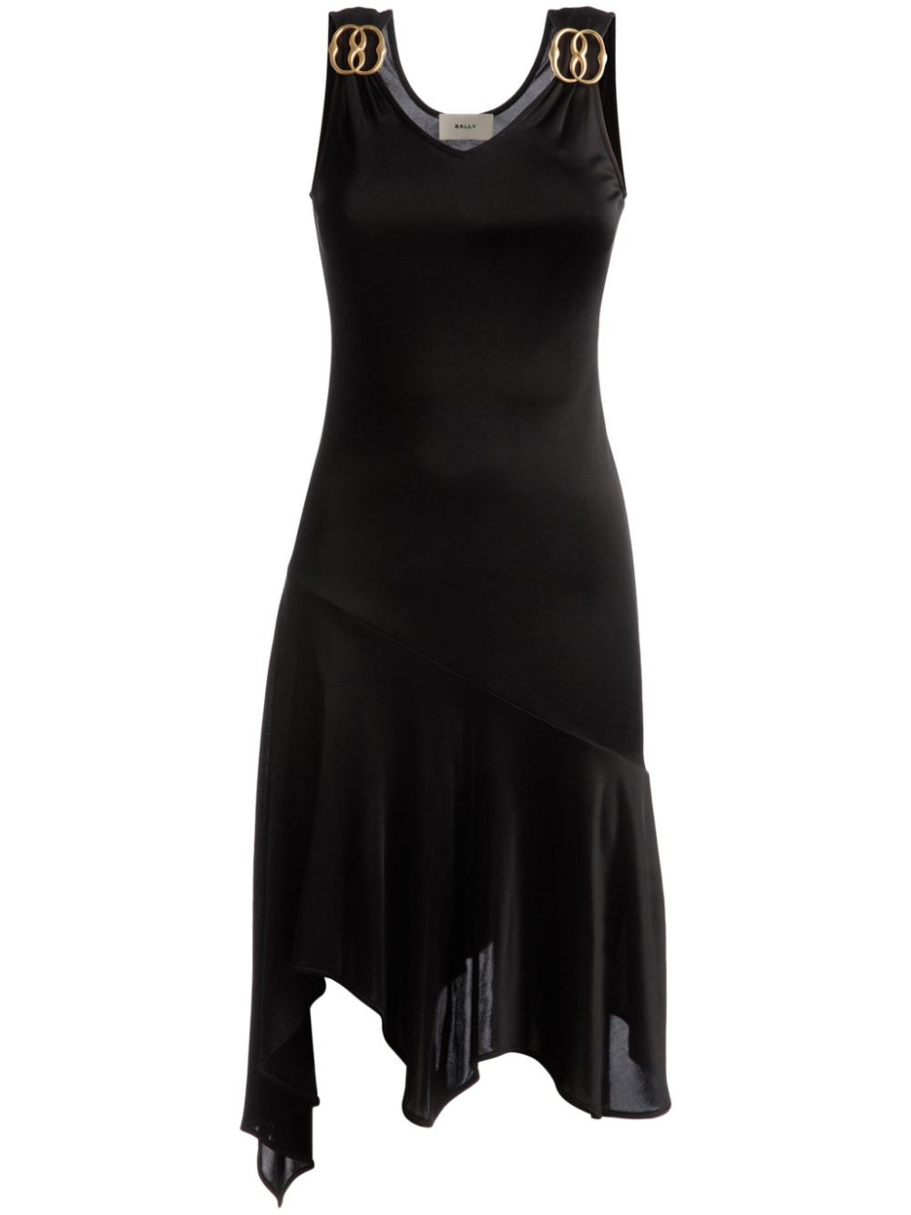 Logo-plaques asymmetric midi dress - Black