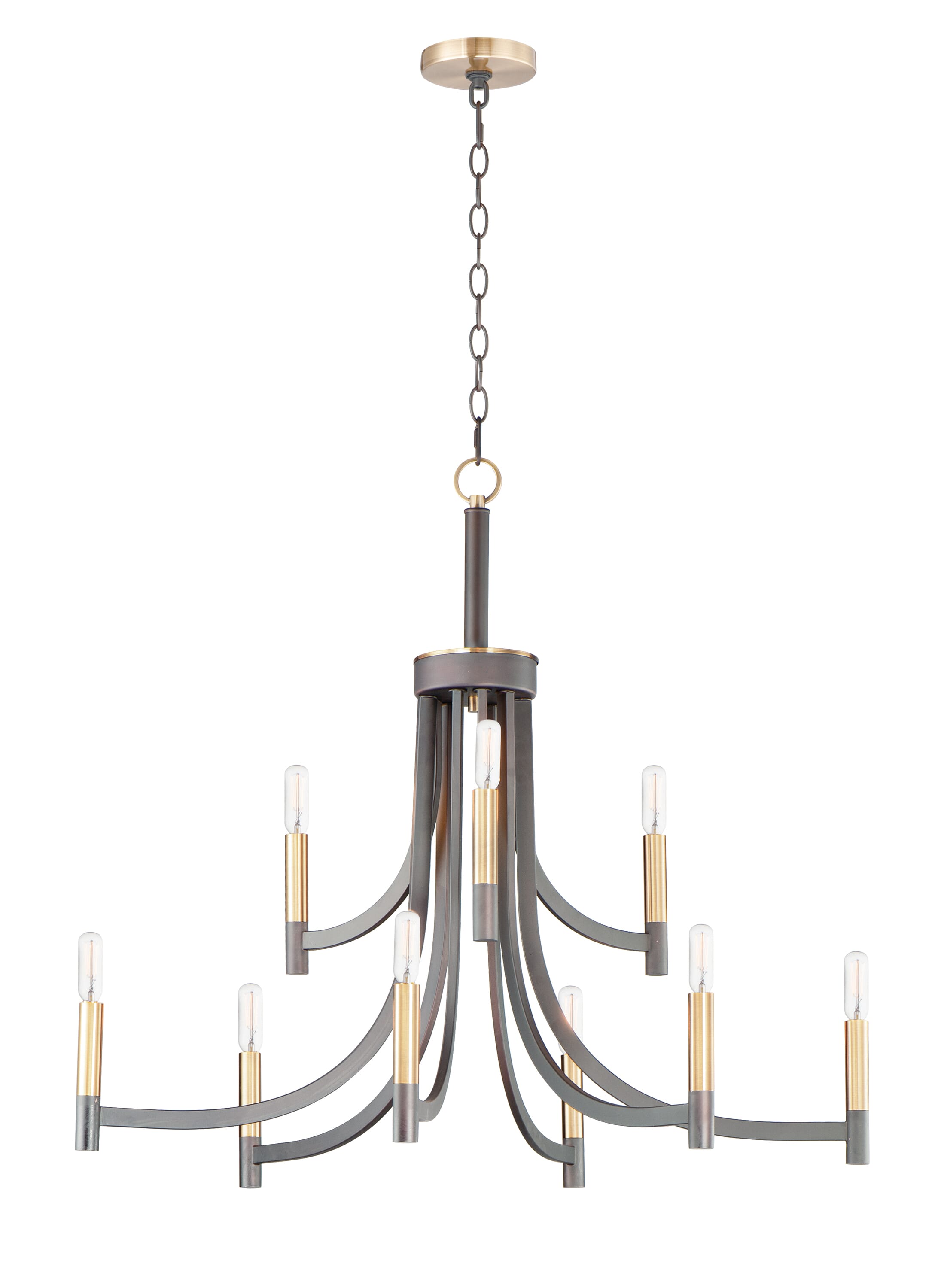 Maxim Lyndon 9-Light Transitional Chandelier in Bronze and Antique Bra