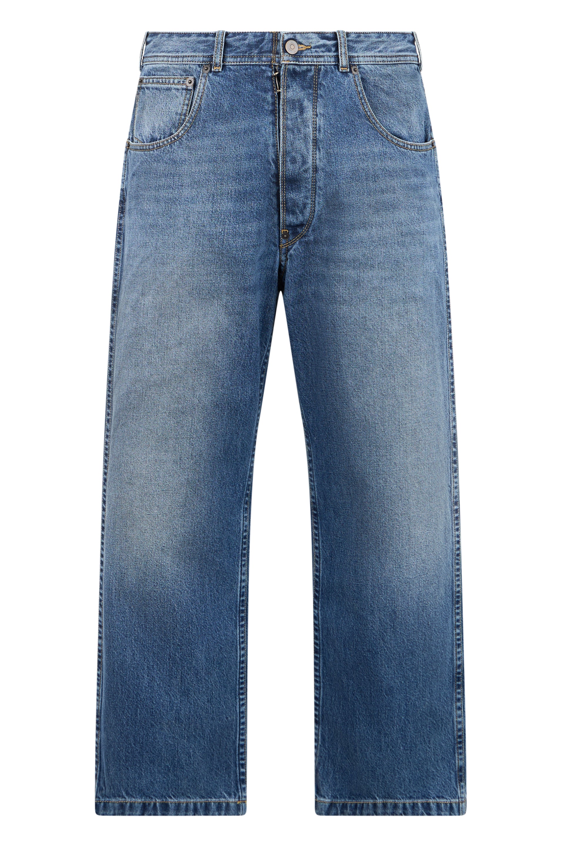 Medium-Blue Cotton Straight-Leg Jeans — Blue