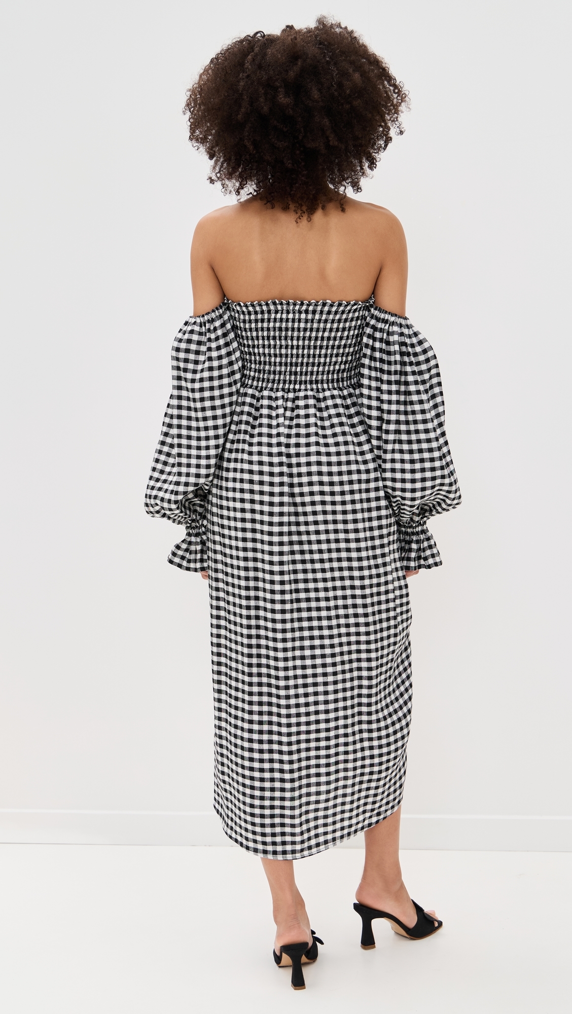 Sleeper Atlanta Linen Dress with Rose Detail Black Vichy