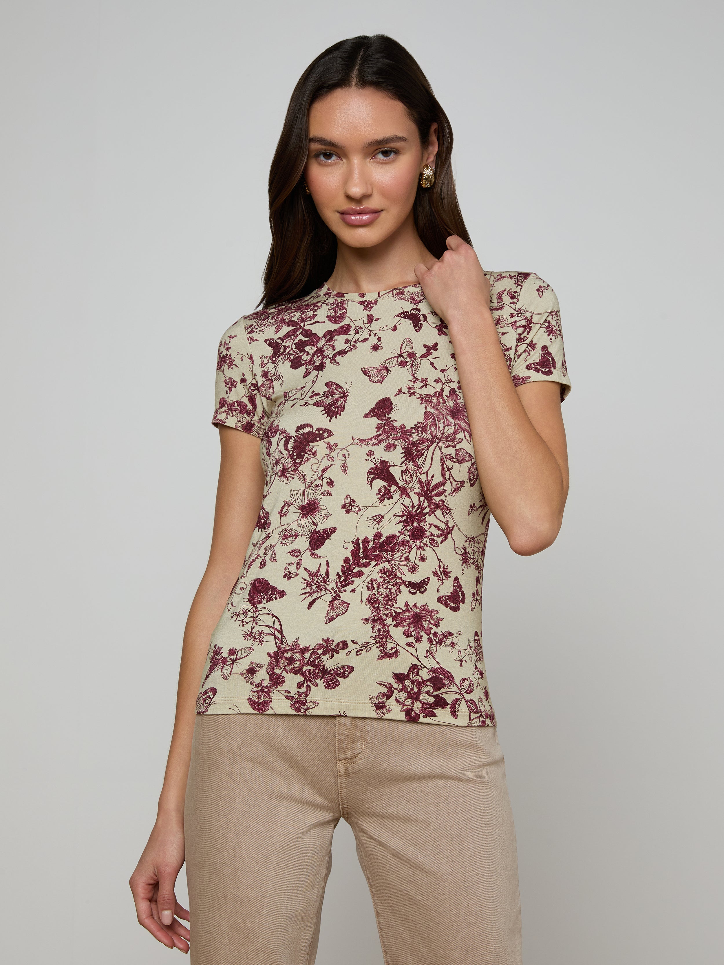 Ressi Fitted T-Shirt In Tan/truffle Butterfly Toile