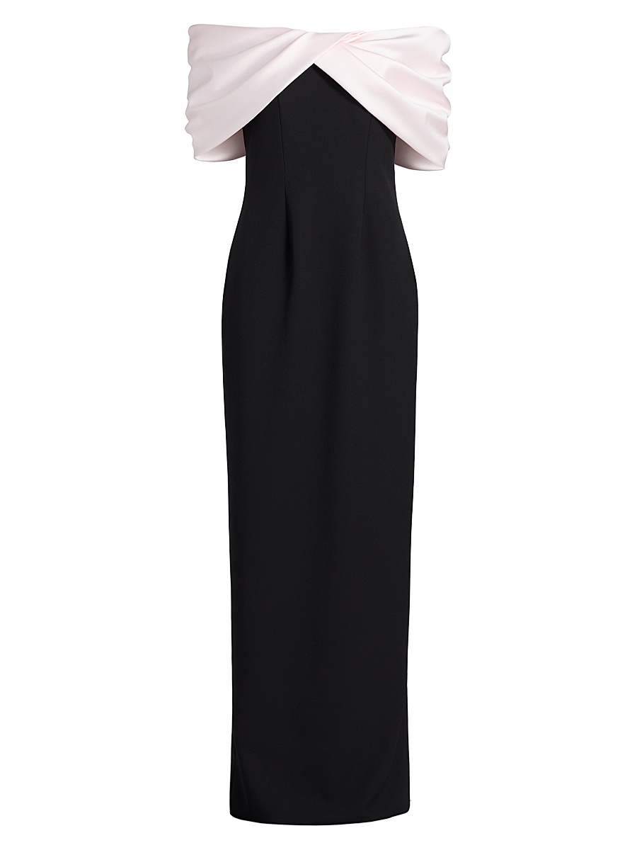 Women's Mixed Media Off-the-Shoulder Gown - Black Pink