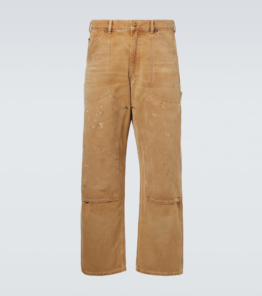 Distressed cotton canvas straight pants