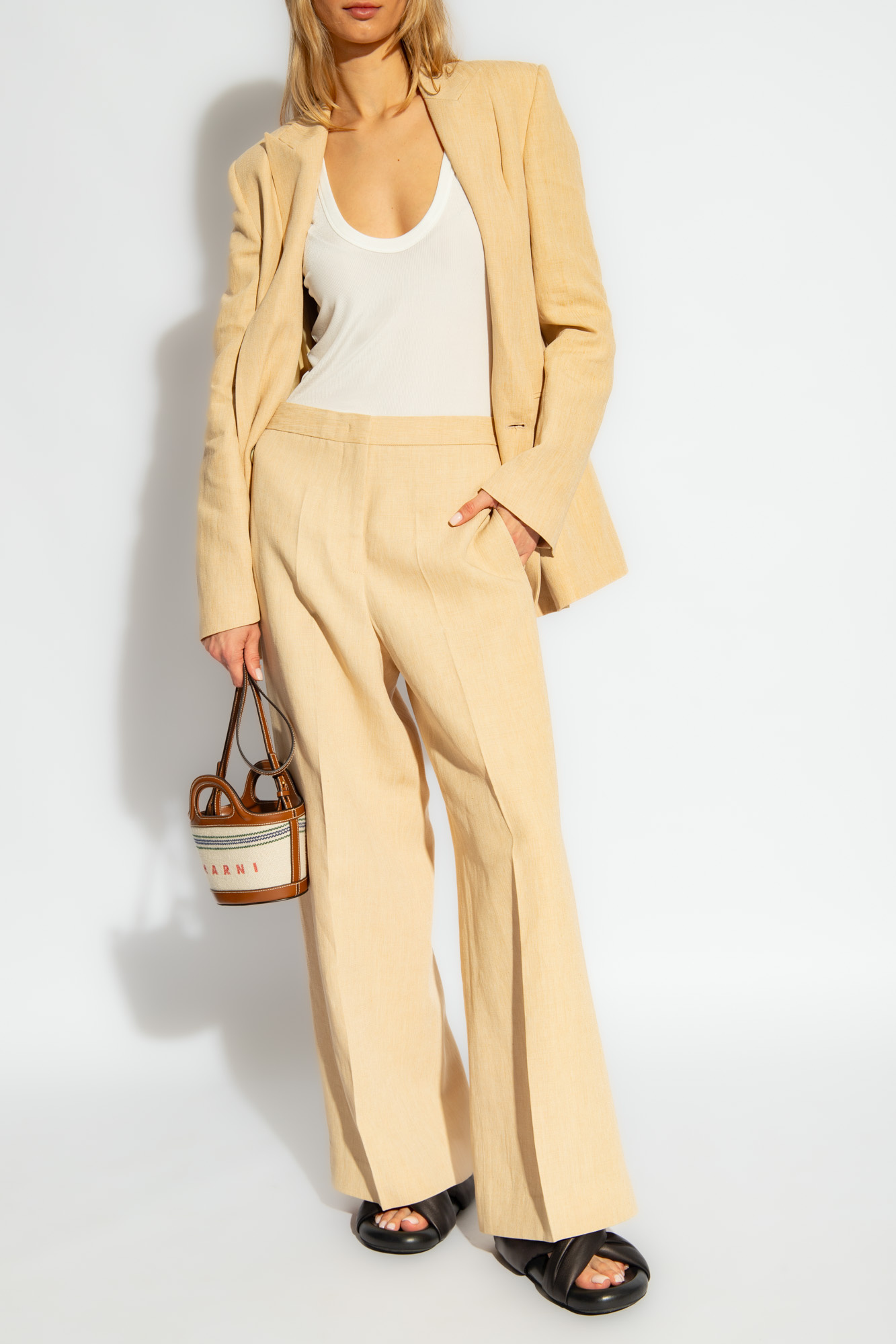 Pleat-front Trousers, Women's, Beige