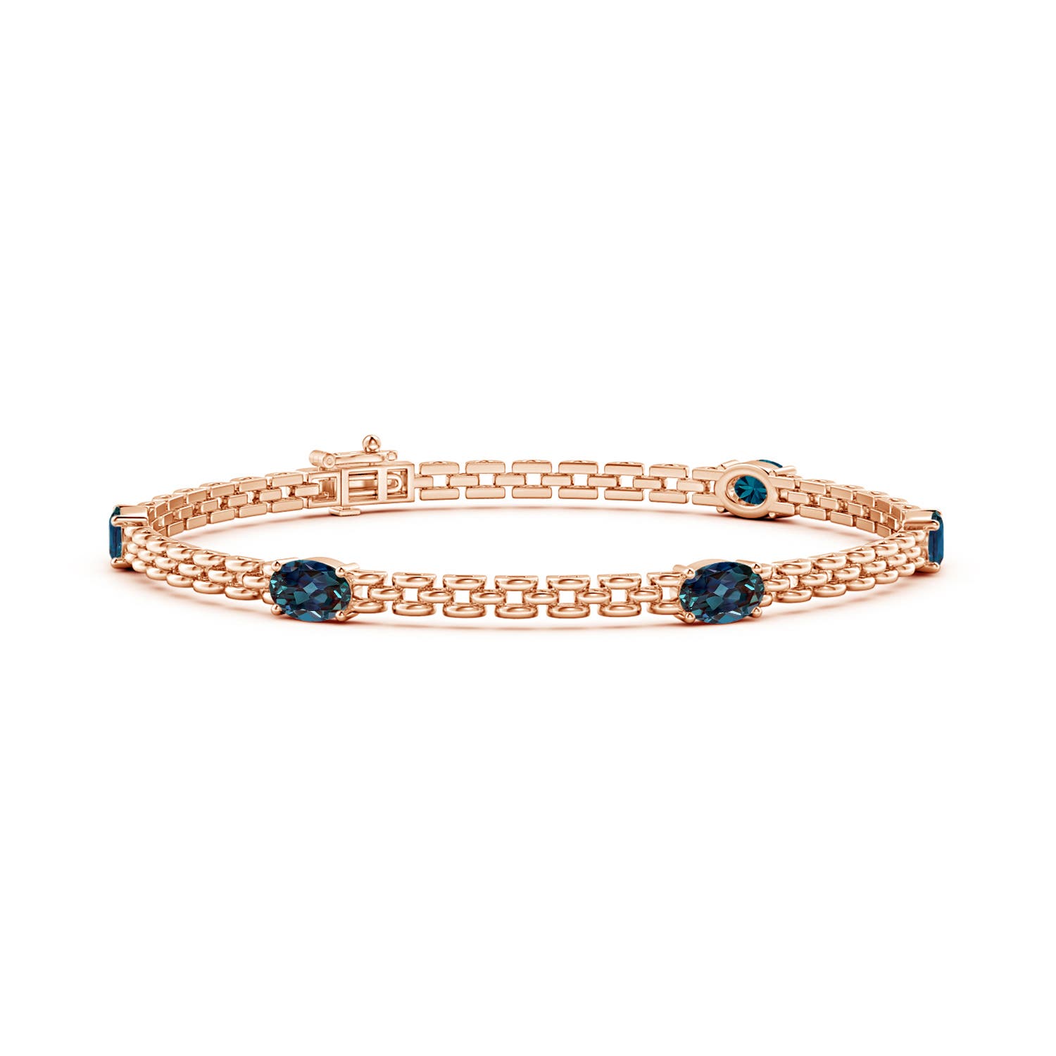 Angara 2.8 Carats Five Stone Oval Lab-Grown Alexandrite Station Link Bracelet in 14K Rose Gold