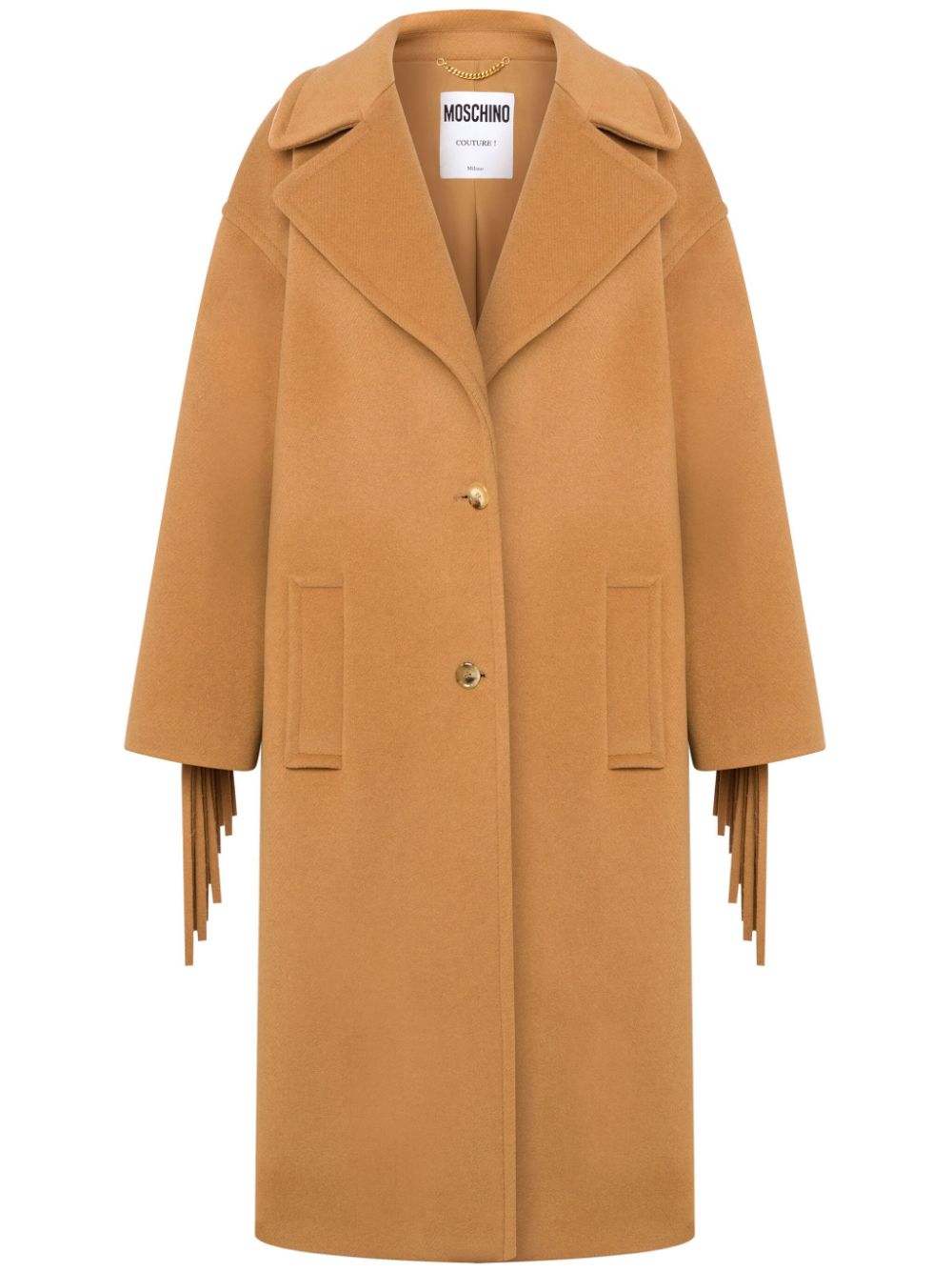 Fringe-detail single-breasted coat - Neutrals