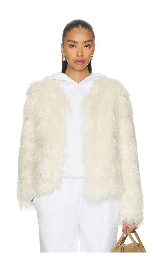 Unreal Fur Sphere Jacket in Cream. L. Also in M