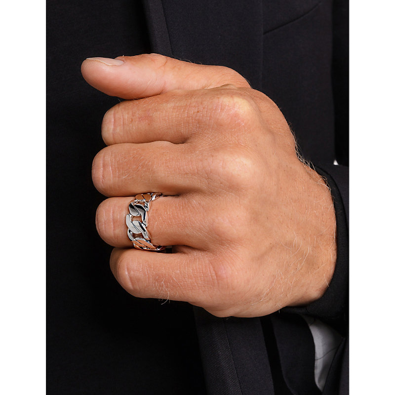 Womens Silver-coloured Links Sterling-silver Curb Ring 