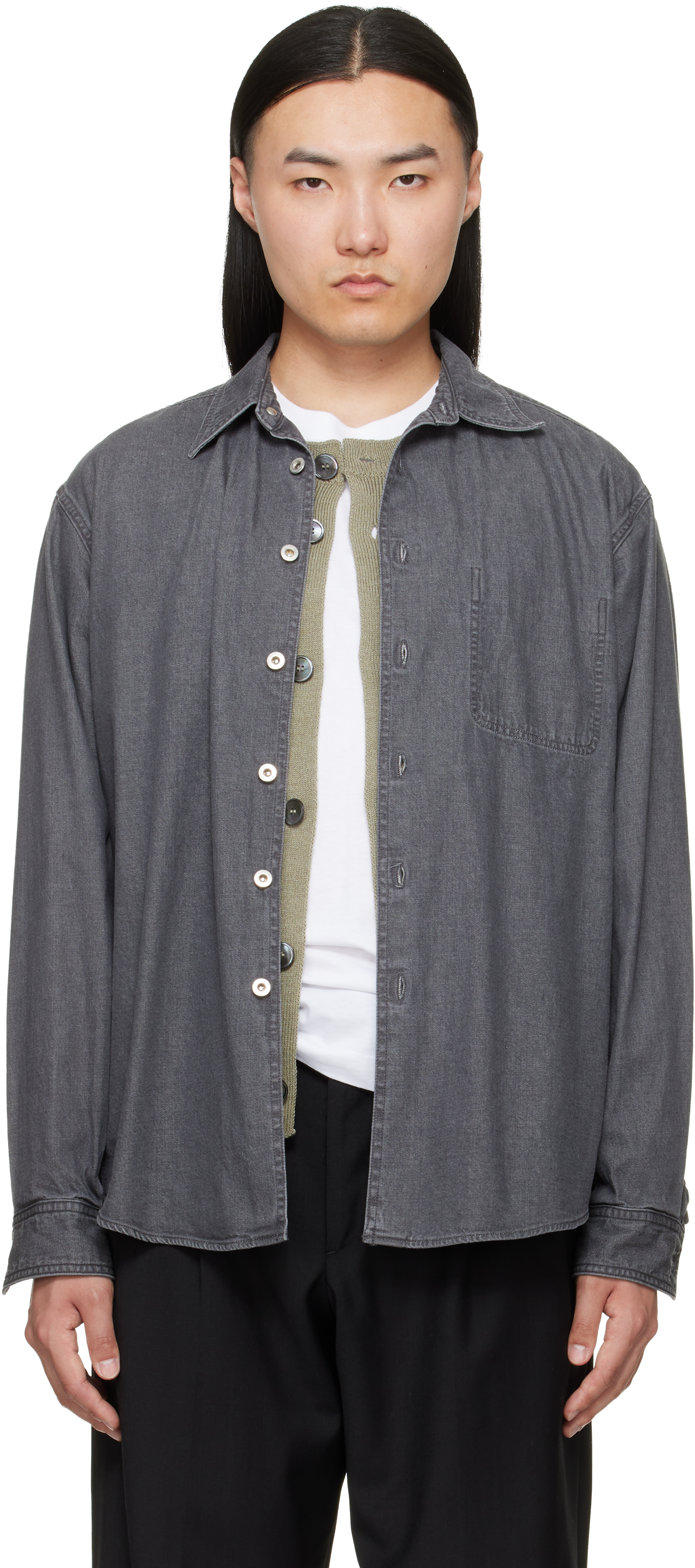 Gray Vintage Washed Denim Overshirt