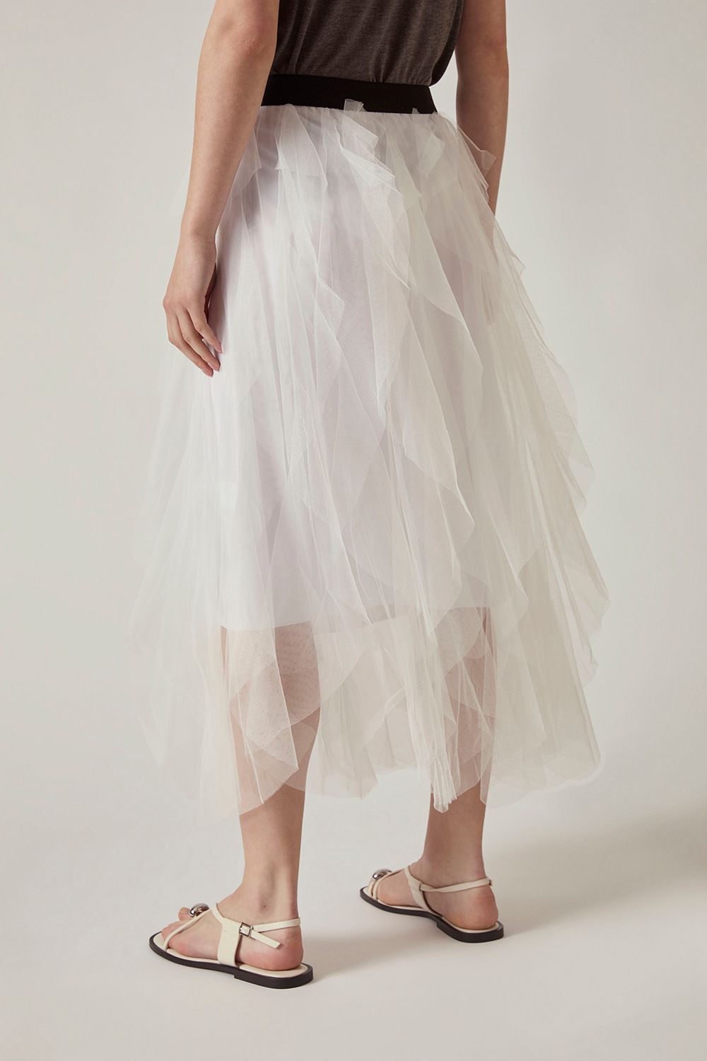 James Lakeland Women's White Tulle Ruffle Midi Skirt