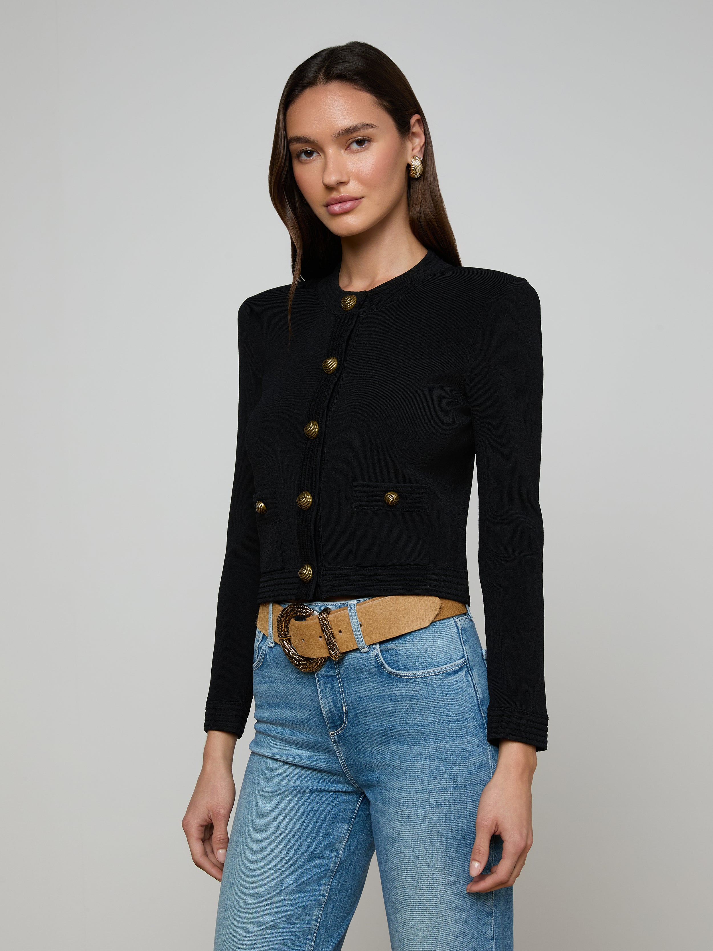 Patsy Cropped Cardigan In Black/gold