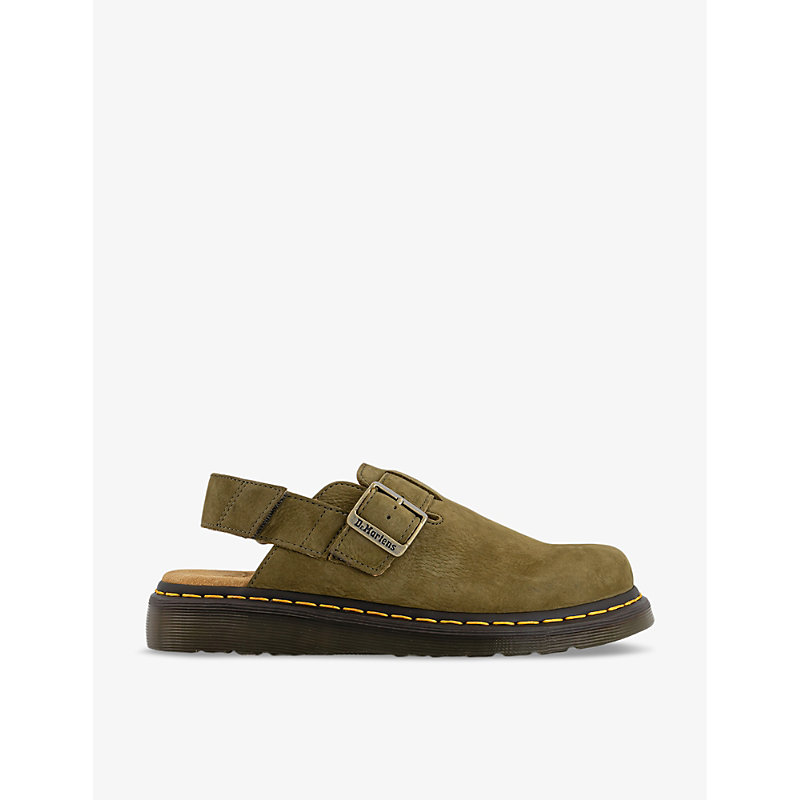Womens Muted Olive Jorge II Flat Suede Leather Mules