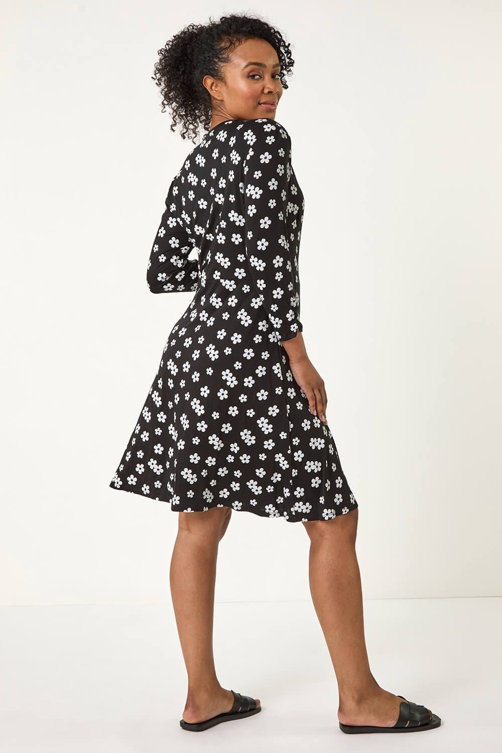 Roman Women's Petite Floral Stretch Wrap Dress in Black