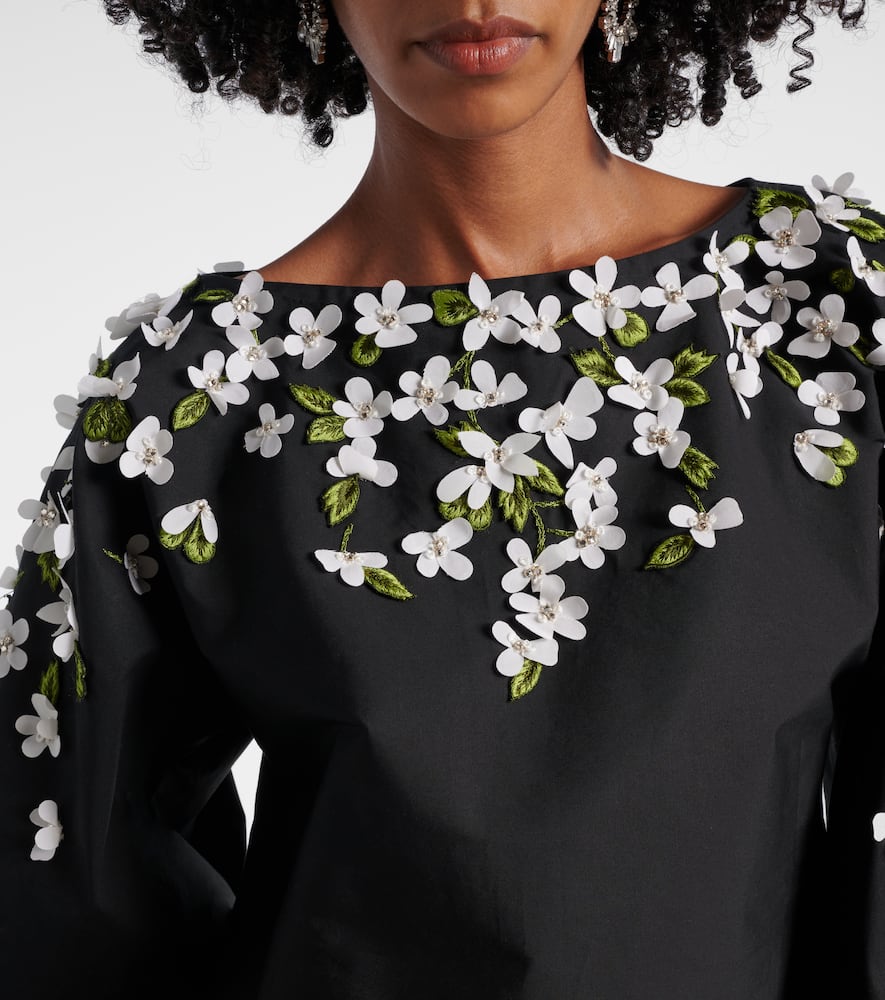 Floral-appliqué cotton-blend top